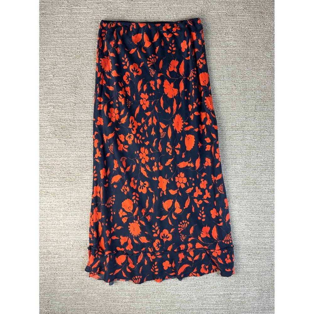 Lee Mathews Silk Floral Midi Skirt Navy Red Size 2 Australian Designer